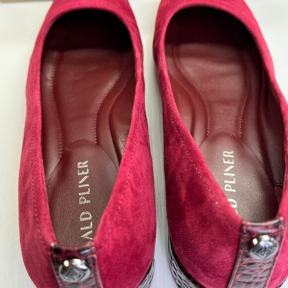 Donald Pliner Dreww Pump Size 7.5M Bordeaux Suede Croco Heel Comfort Show - Picture 10 of 16